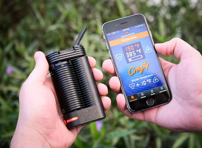 The Crafty portable vaporizer paired with the bluetooth app.